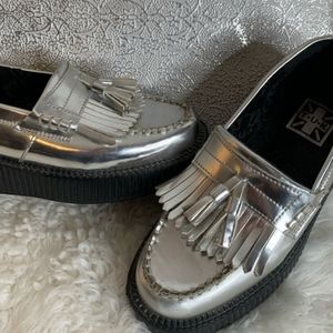 Metallic silver loafer creeper platforms Wes Anderson High Eur 40